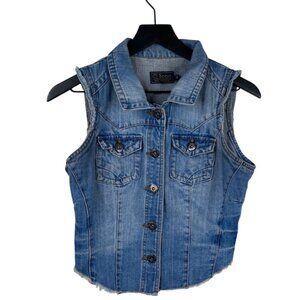 Ci Sono Women's Country Boho Biker Denim Vest Blue Size M
